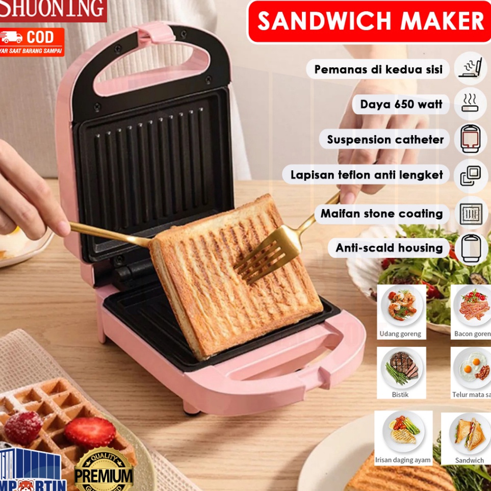 Promo Hemat Shuoning Sandwich Maker Pemanggang Roti Toaster Anti Lengket Low Watt Garansi 1 Tahun Sh