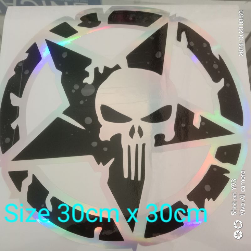 Stiker cutting size jumbo Bintang tengkorak/Stiker besar punisher/Sriker aksesoris jeep/feroza/katan