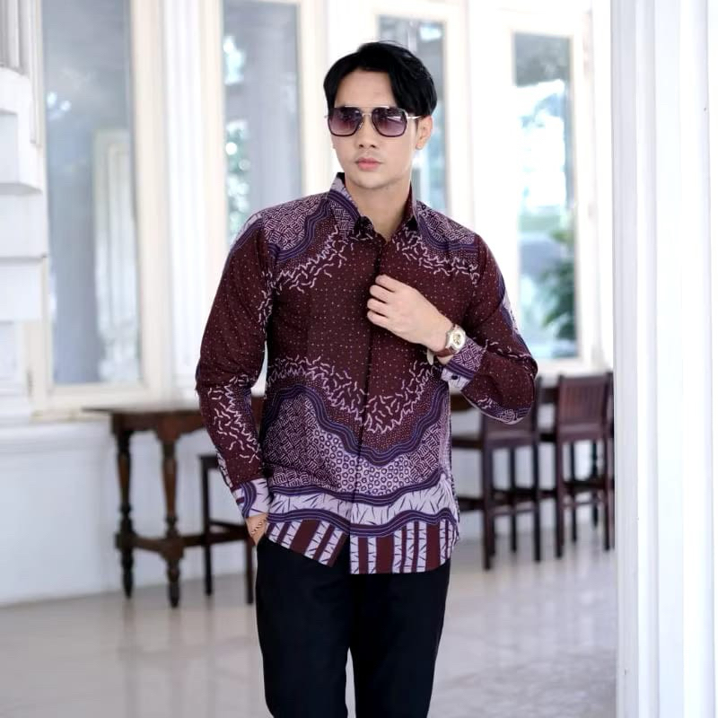 MOTIF USMAN Kemeja Batik Pria Slimfit Lengan Panjang Lapis Furing