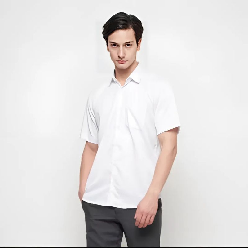 Kemeja Pria Lengan Pendek Putih Hem Kantor Formal Premium Katun