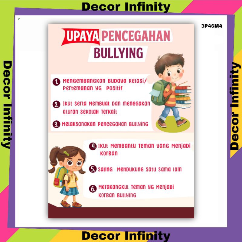 Poster dinding UPAYA PENCEGAHAN BULLYING panjangan dinding sekolah edukasi belajar siswa