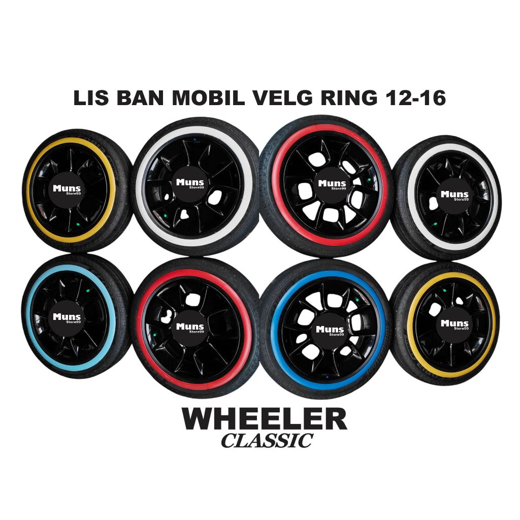 Lis ban Mobil Klasik White Wall Ban Mobil Velg Ring 12-16 Blackwall WHEELER Classic Dasar Hitam