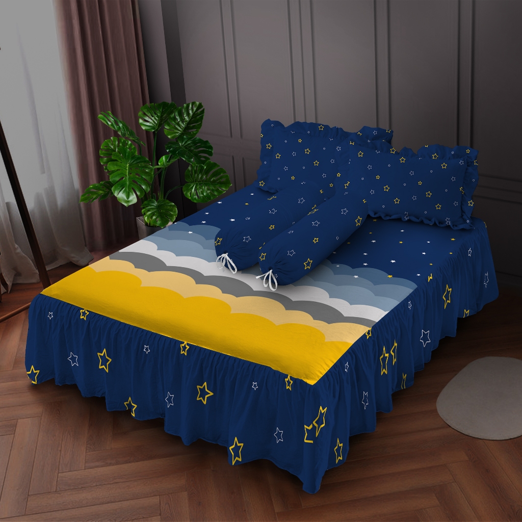 Kintakun Sprei Set Rumbai Bantal 4 Queen Double 160 x 200 DLUXE Microfiber T39 B4 Multivarian