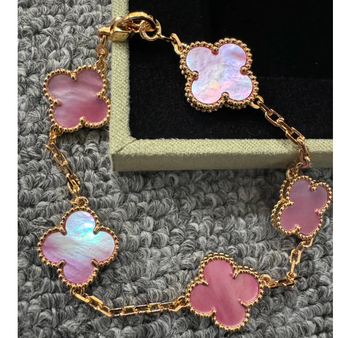 COD 17K emas asli Emas asli 5 bunga 3.11gram VCA Van Cleef & Arpel Four-leaf Gelang cart*r emas asli