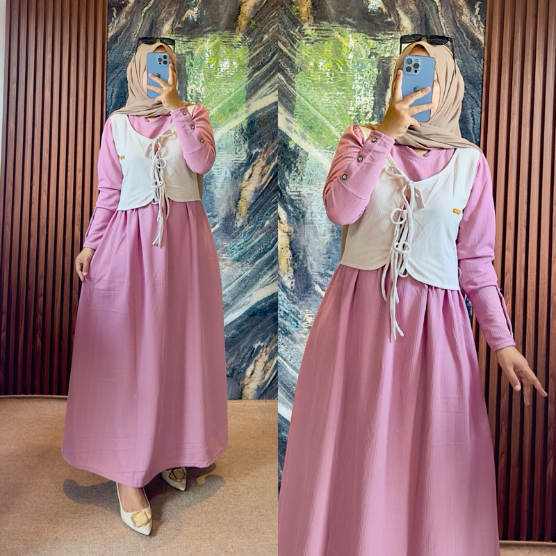 Yuna Dress Soft Knit Gamis Wanita Kekinian Simple