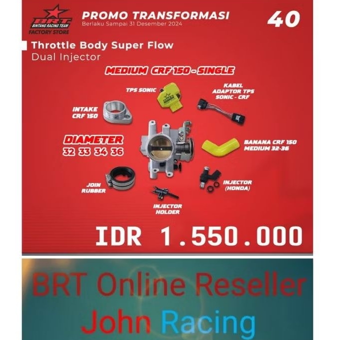 Throttle Body BRT Dual Injektor Lengkap CRF 150