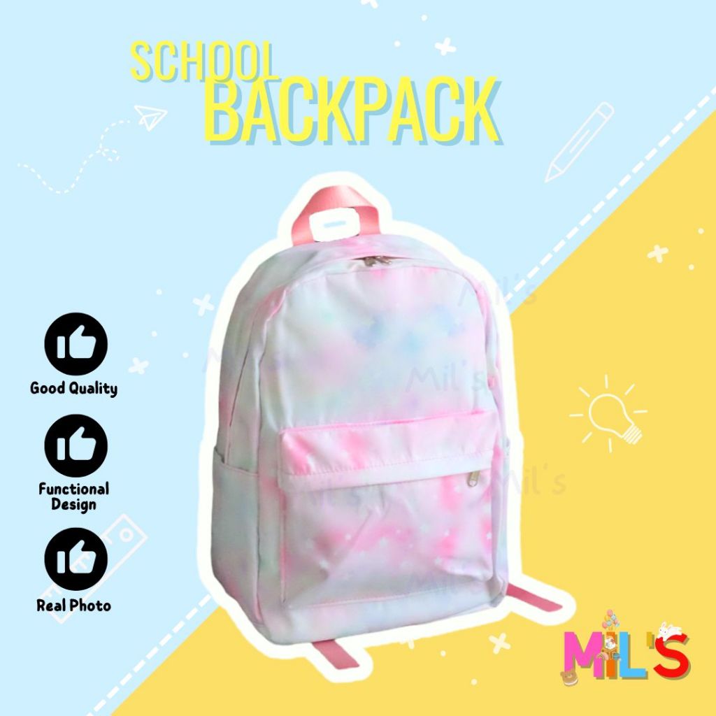 [ CUTE MIL'S ]IDE KADO LEBARAN TAS SEKOLAH RANSEL BACKPACK MOTIF ABSTRAK GALAXY PINK COLORS BACKPACK