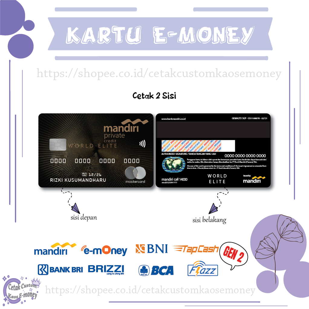 KARTU E MONEY E TOLL CARD MANDIRI PRIVATE MASTERCARD CARD EMONEY MANDIRI BNI BRI BCA - 2 SISI