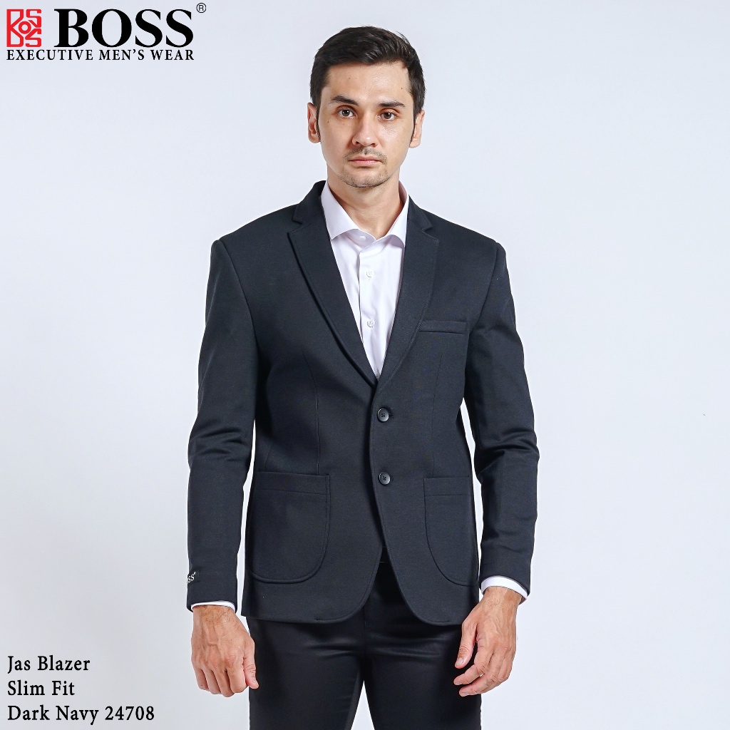 BOSS Jas Blazer Casual Slim Fit Biru Tua Dark Navy 24708