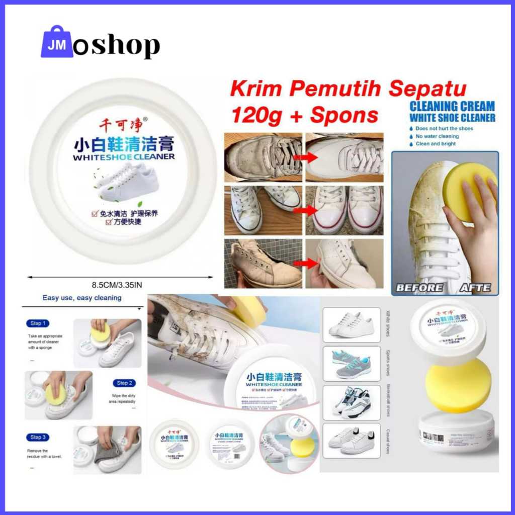 Krim Pemutih Sepatu Krim Pembersih Sepatu 120G + Spons Cream Pembersih Sepatu White Shoes Cleaner