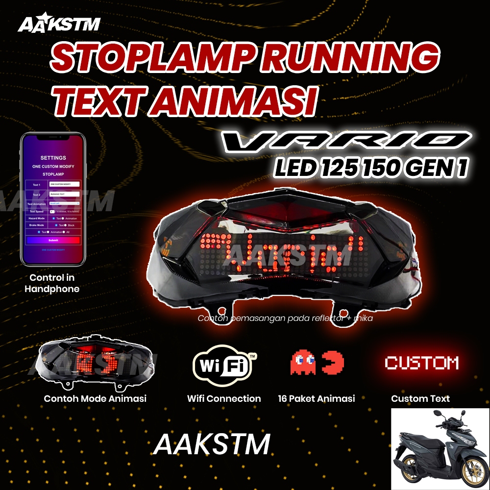 Lampu Rem Animasi Text Vario 125 150 old LED Stoplamp Belakang Variasi Motor AA Kastem