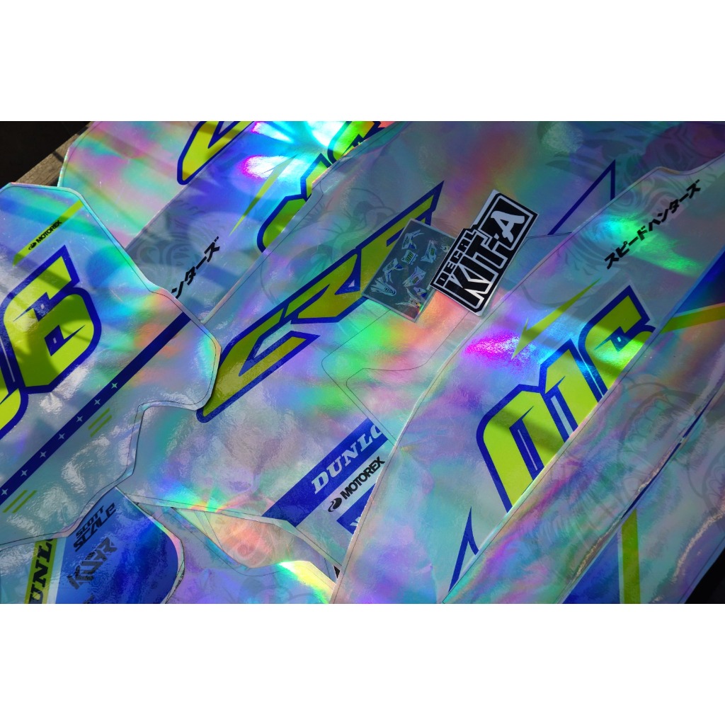 Decal honda crf 150l stiker crf 150 Full Hologram putih list biru stabilo full body custom