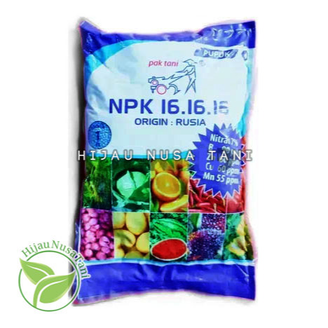 Pupuk NPK 16-16-16 Granular Biru dengan Unsur Mikro untuk Pertumbuhan Tanaman dan Pembuahan Kemasan 
