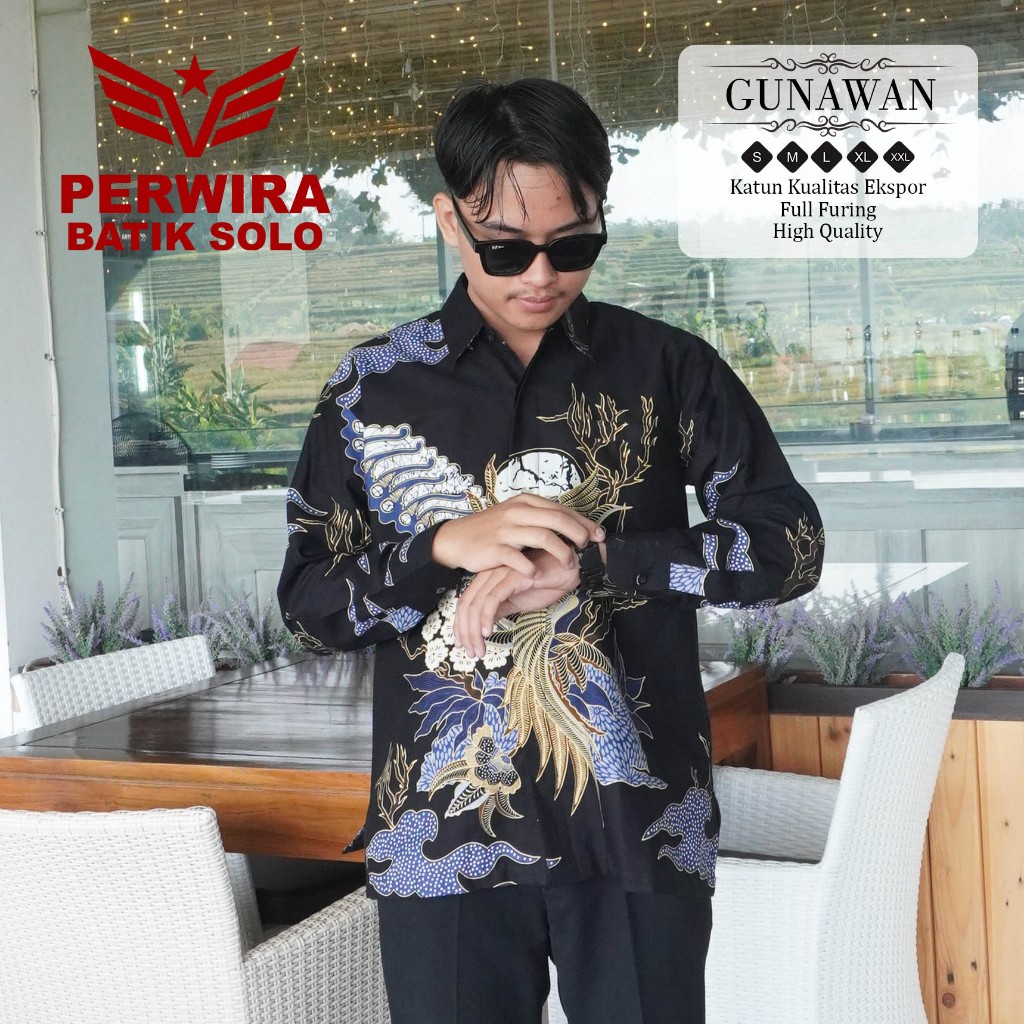Perwira Batik Kemeja Lengan Panjang Batik Pria Katun Kualitas Ekspor Reguler Fit Full Furing Gunawan
