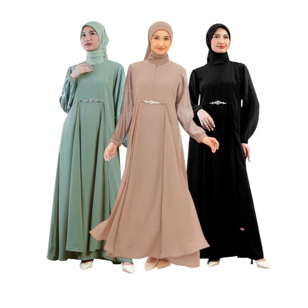 GAMIS WANITA GAIA BLACK GREEN ROSE ORIGINAL NIBRAS FASHION DRESS BAJU BUSANA MUSLIM BUSUI BAHAN COTT