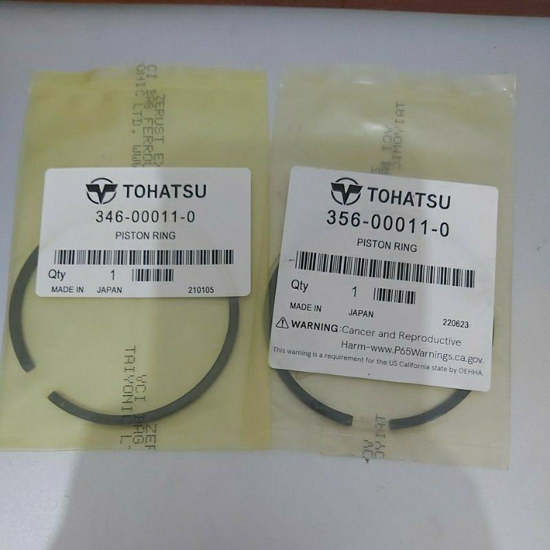 Piston ring set mesin tempel Tohatsu 25pk 30pk (ada 2 ring). Asli Tohatsu
