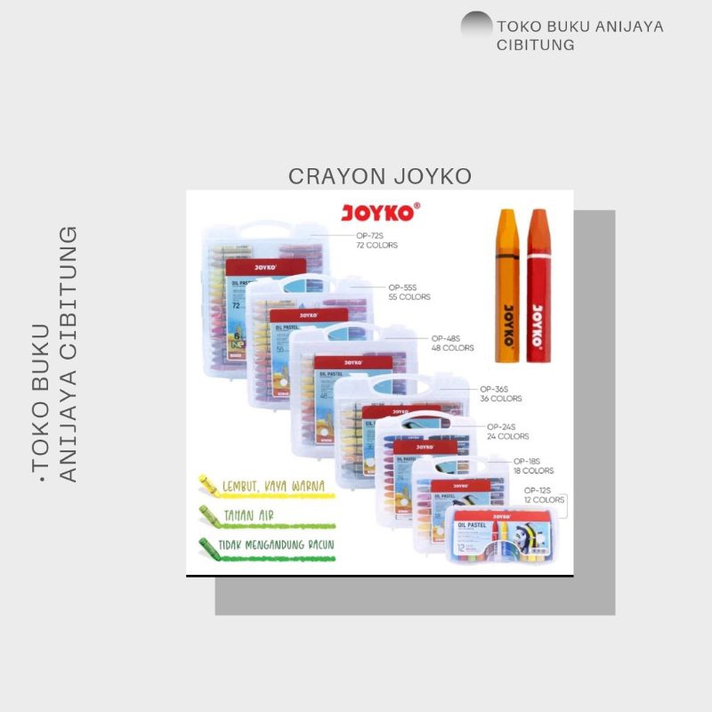 

KRAYON JOYKO OP - 12,18,24,36 dan 55 warna Mewarnai Stationery