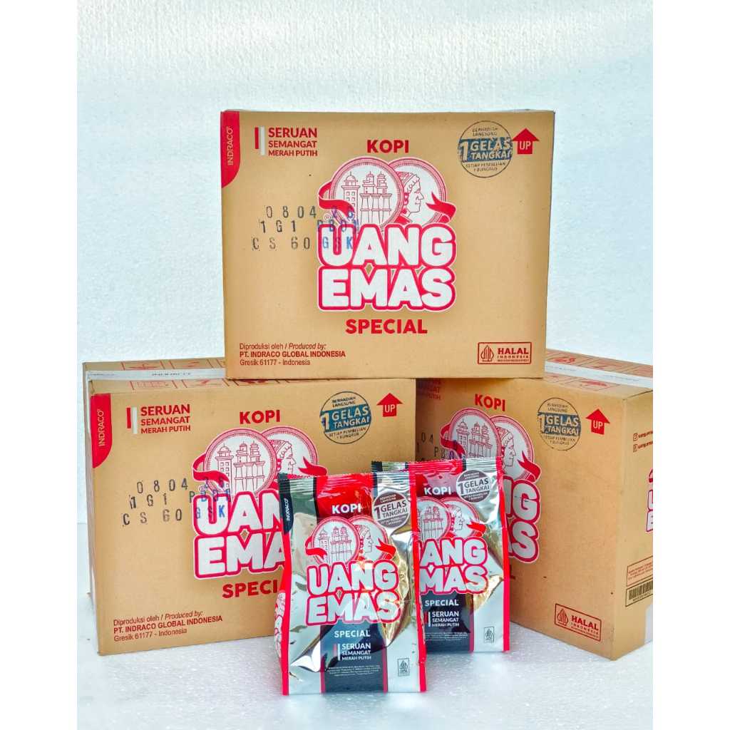 

Kopi Bubuk Uang Emas 1 DUS (9 x 380g) TERLARIS Kopi Hitam Robusta Tubruk / BONUS GELAS