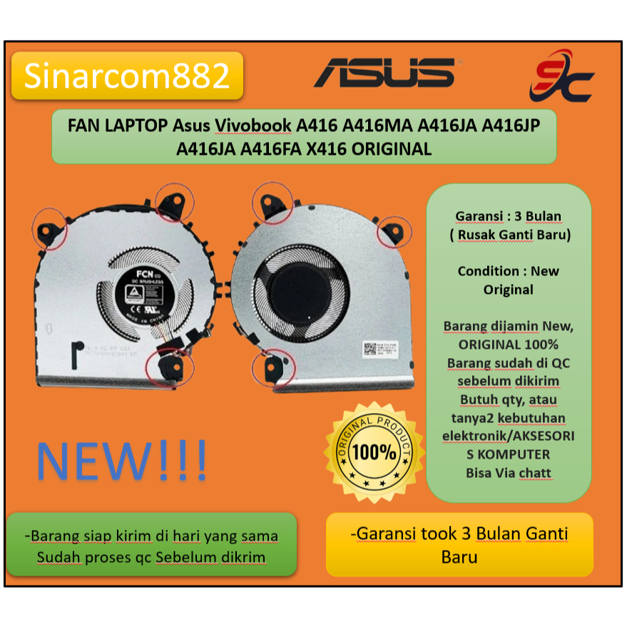 FAN LAPTOP Asus Vivobook A416 A416MA A416JA A416JP A416JA A416FA X416 ORIGINAL