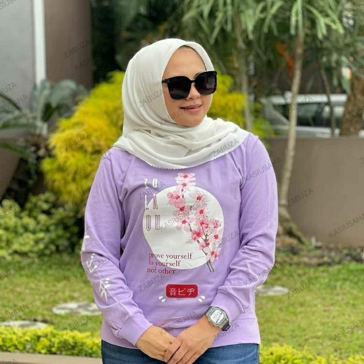 KODE B62K BAJU ATASAN KAOS DISTRO ZOLAQU POLOS TSHIRT UNGU PURPLE SAKURA TEBAL ZLQ WANITA LENGAN PAN