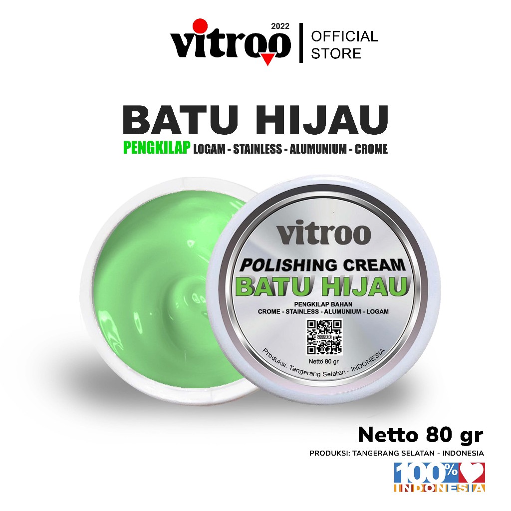 Vitroo Polishing Cream Batu Hijau Krim Poles Batu IJO Pengkilap Mesin Velg Stainless Crom Krom Alumu
