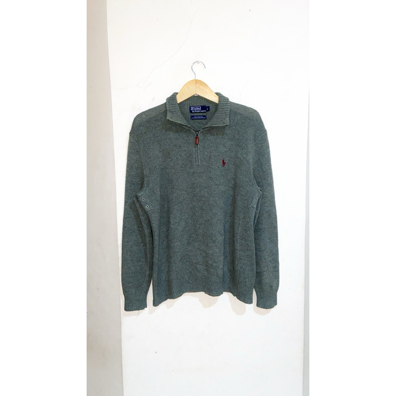 Jaket Hoodie Quarter Zipper Half Zip Polo Ralph Lauren Knit Rajut Lambswool Green