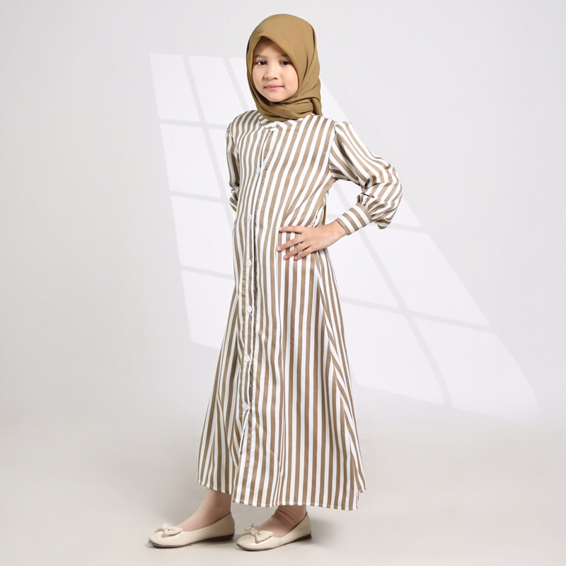 Gamis rayyana Anak Salur Dress Coklat
