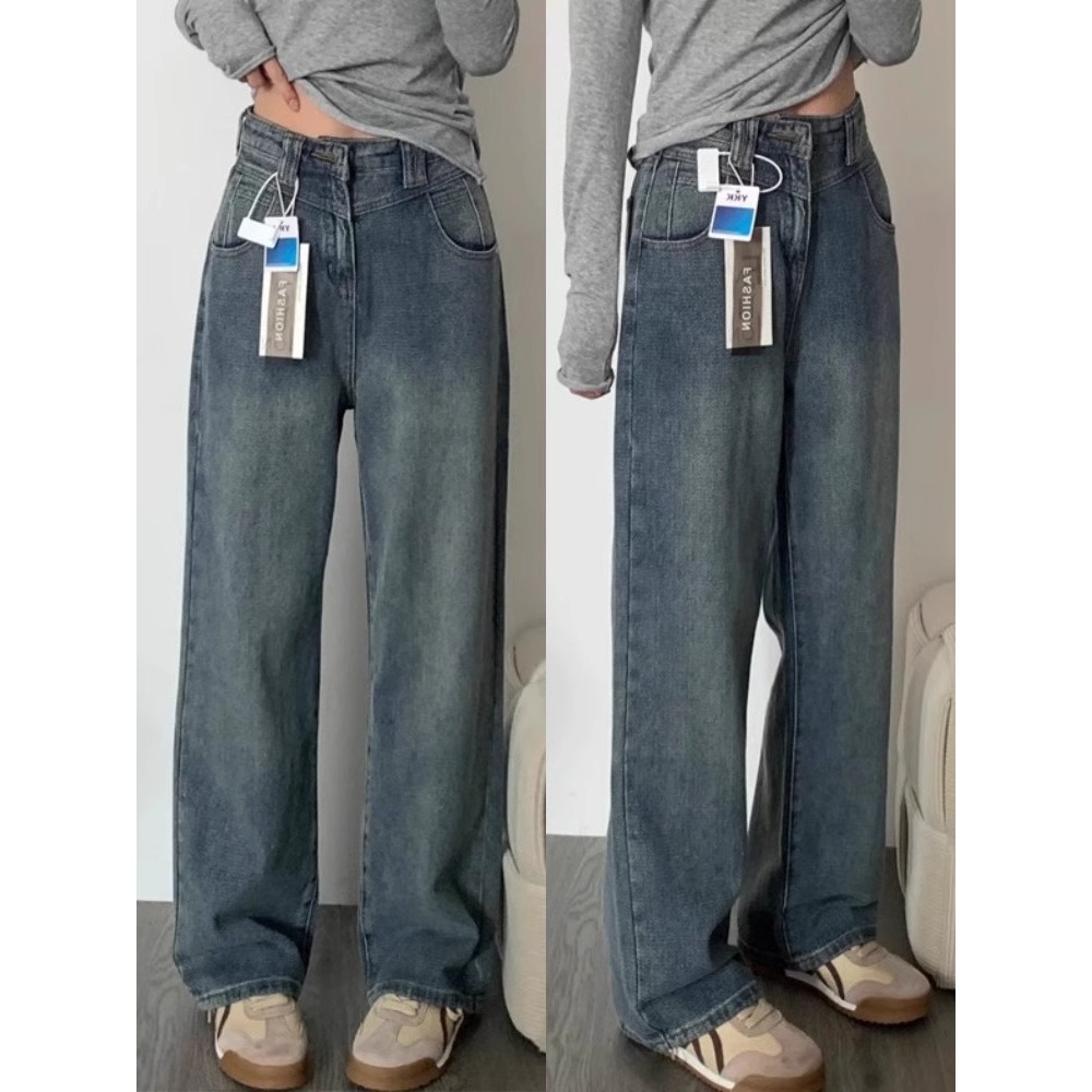 Celana jeans pola bergelombang wanita Highwaist kulot loose jeans  Terbaru Celana jeans korea wanita