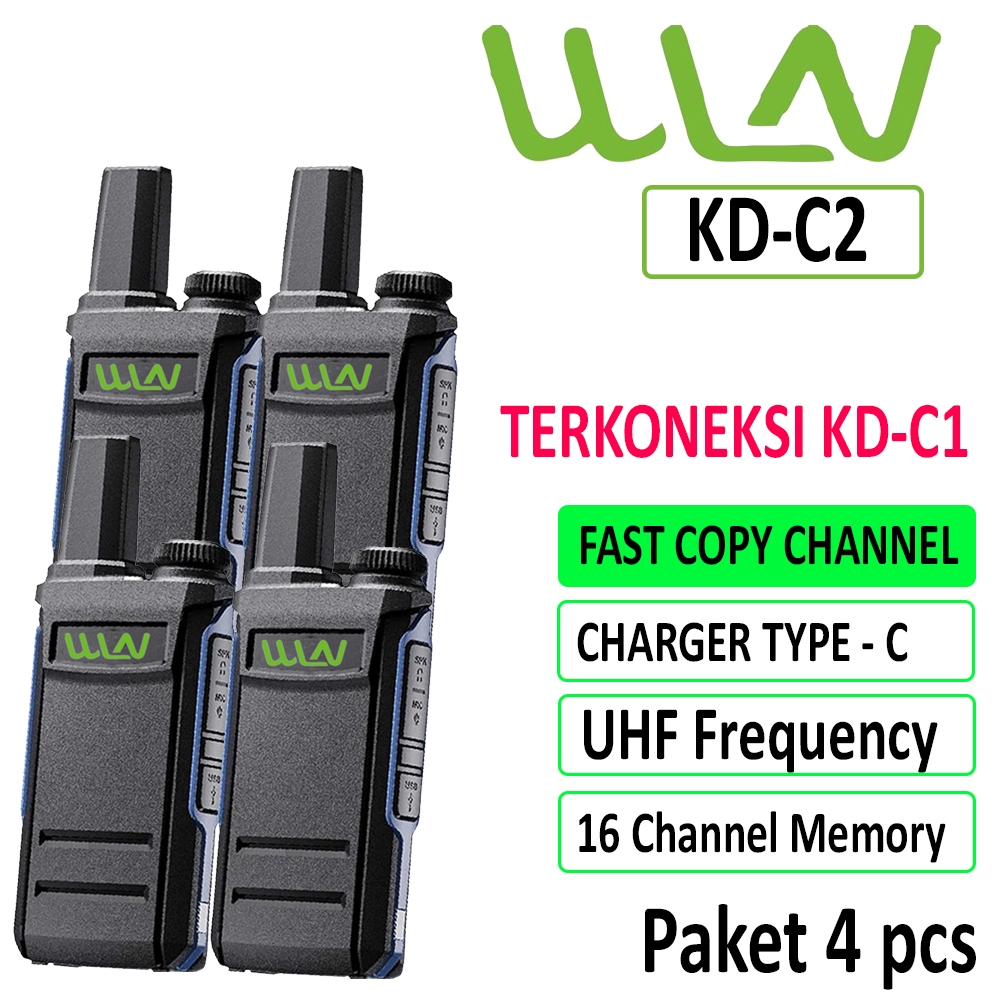 WLN HT Handy Talky Walkie Talkie 4 Unit KD-C2 UHF 400-470Mhz Terhubung KD-C1 - Hitam