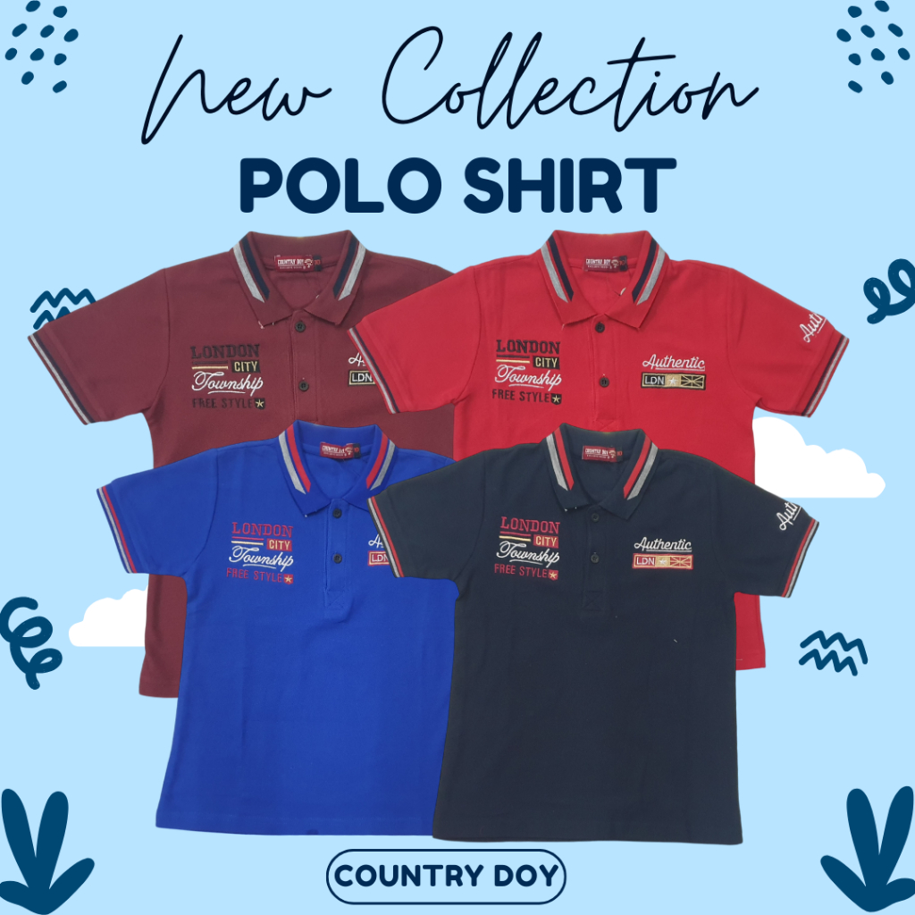 CountryDoy---Polo Shirt Boys Kaos Polo Kaos Kerah Katun sehari hari untuk Anak Laki Laki keren "Lond