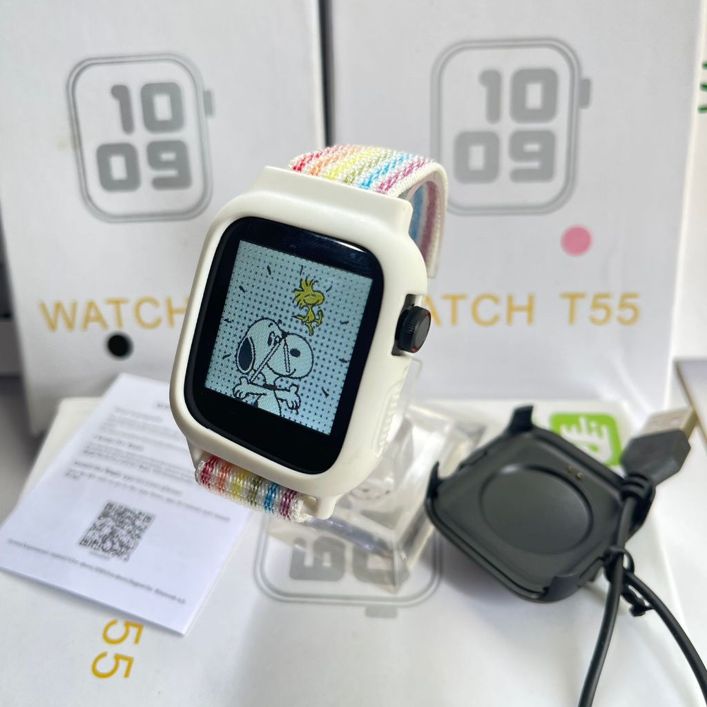 SMARTWATCH T55  Free tali Canvas Jam Tangan Smartwatch Pria Wanita Original