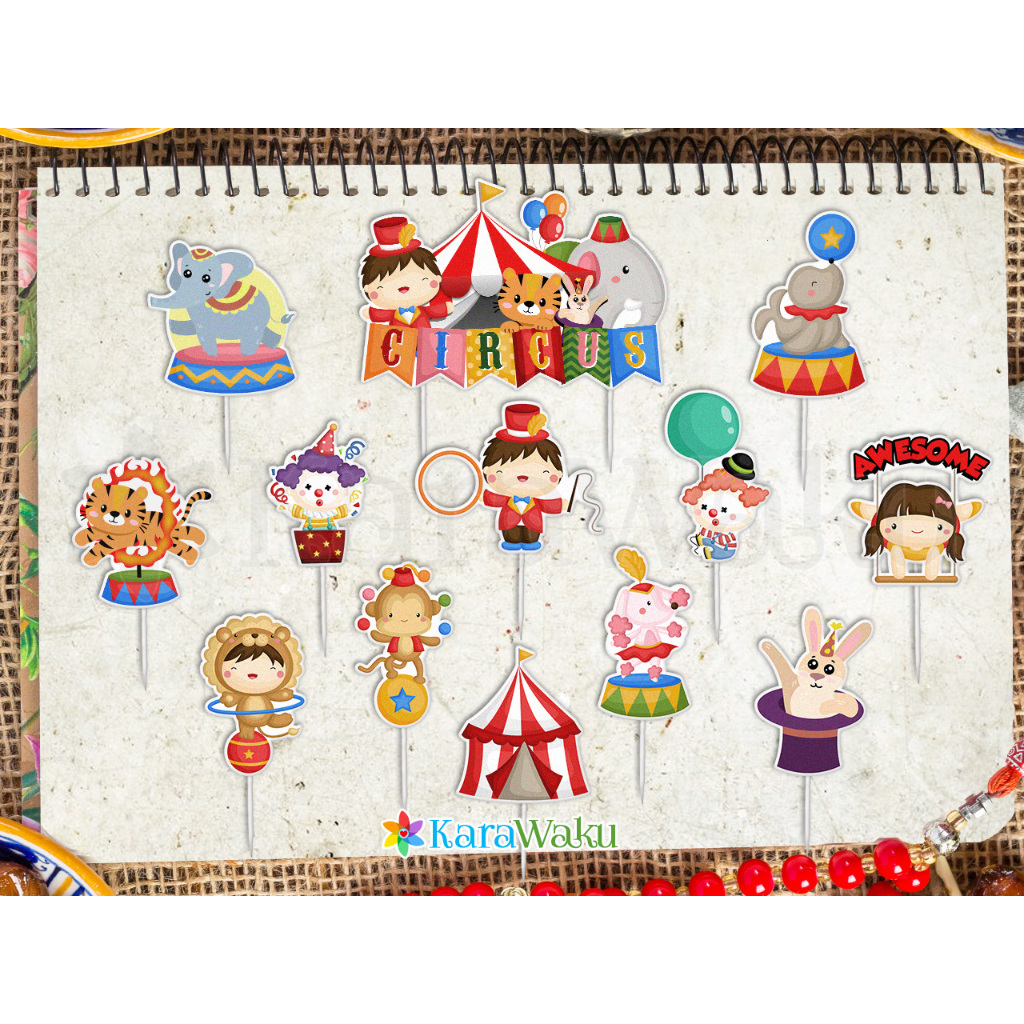 

Circus Carnival Cake Topper / Hiasan Dekorasi Tusukan Kue Cupcake Puding Sirkus Karnival Sulap Badut