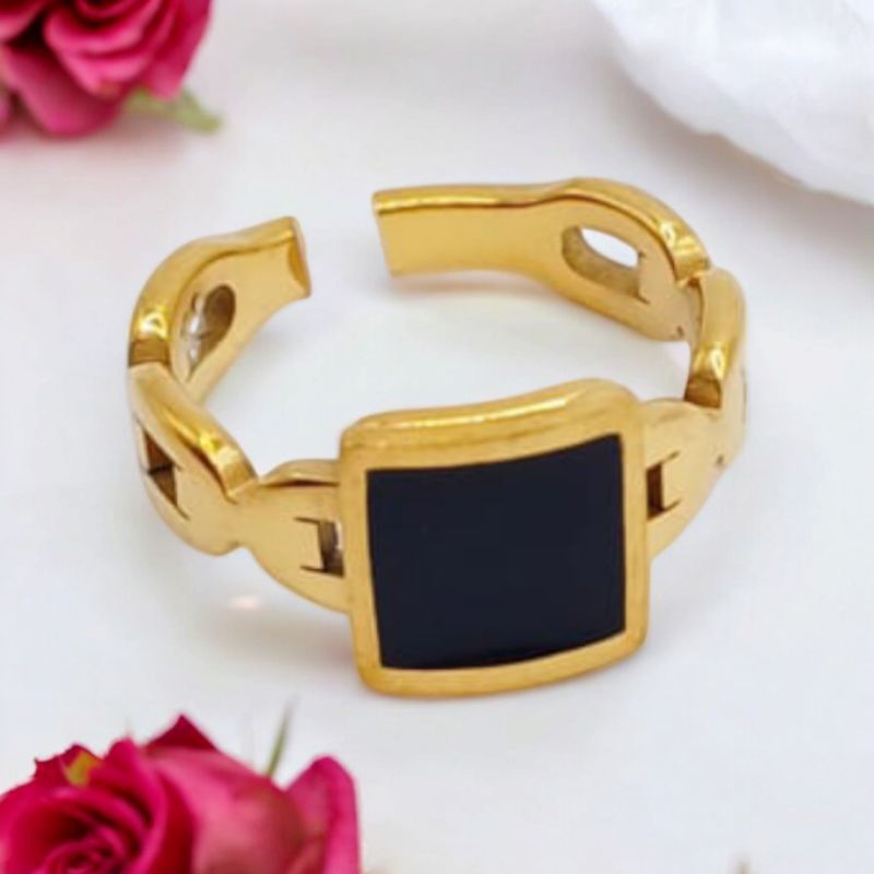 cincin titanium motif rantai hitam kotak fashion wanita relatif anti luntur/anti karat original (bis