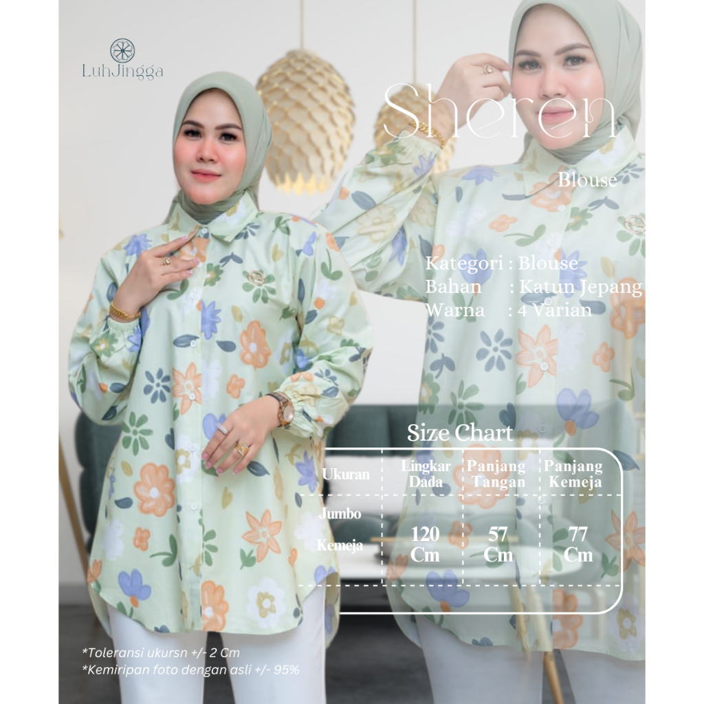 Sheren Blouse - Kemeja Wanita Jumbo - blus katun jepang - Kemeja Motif Bunga Terbaru