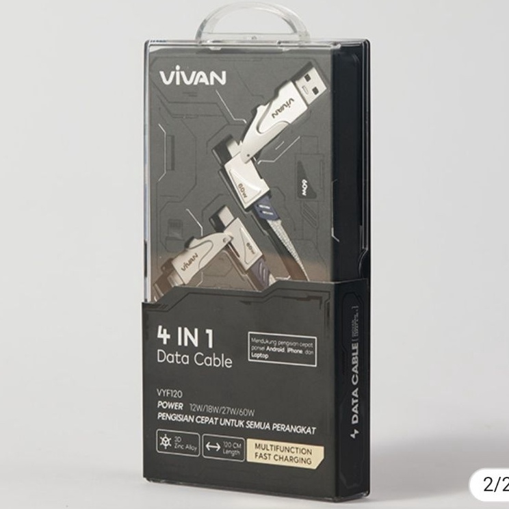 Dijamin Murah   KD VIVAN VYF12  KABEL DATA USB VIVAN VYF12 4 IN 1 FAST CHARGING DATA CABLE 1 KABEL 4