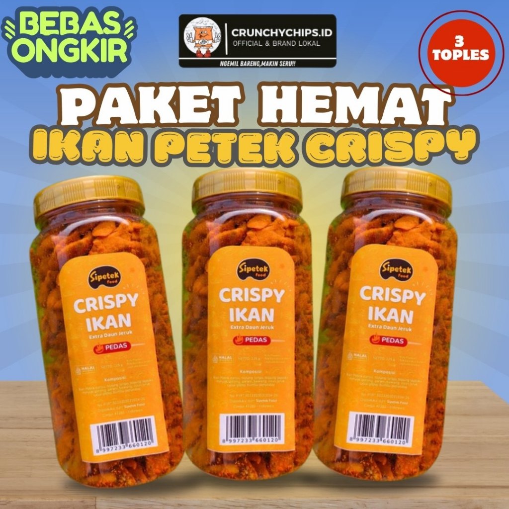 

PAKET HEMAT Kripik Ikan Petek Kriuk Renyah Viral Pedas Nikmat Bumbu Spresial Dapat 3 Toples