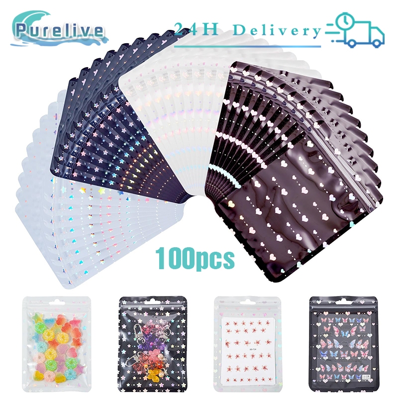 

100pcs Plastik Ziplock Star Fancy Plastik Ziplock Hologram Hati Bintang