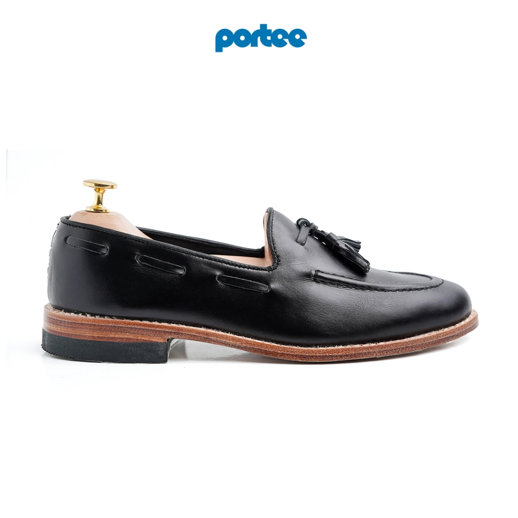 Portee Goods Sepatu Kulit Pantofel Pria Loafers Slippers Hitam