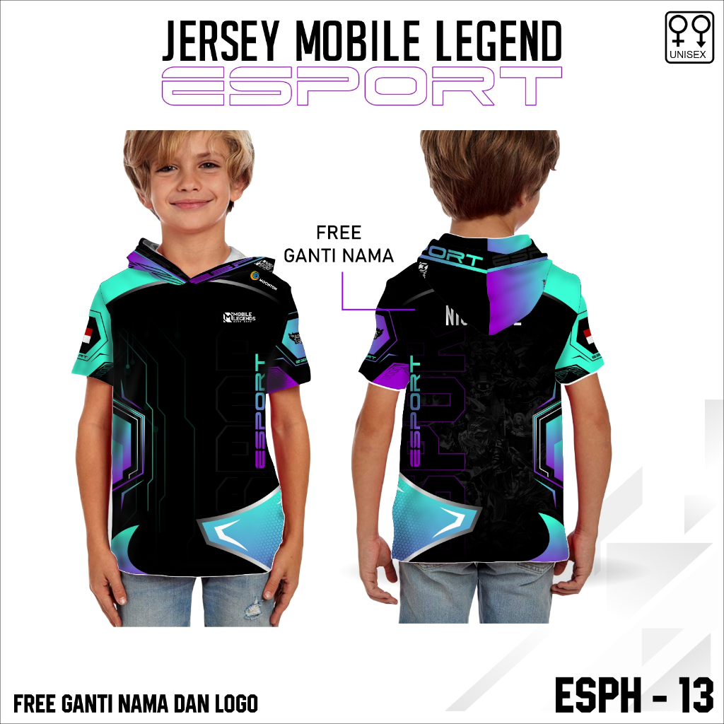 Hoodie jersey mobile legend baju esport kaos game anak
