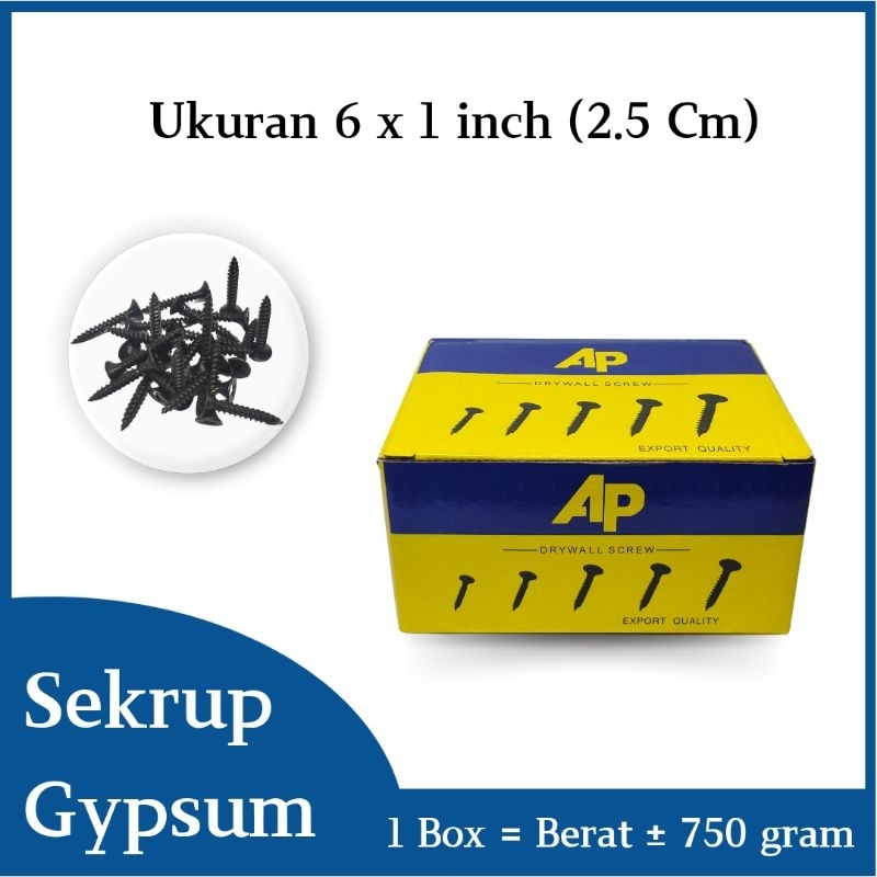 Sekrup gypsum sekrup hitam 6 x 1" inch 1Kg