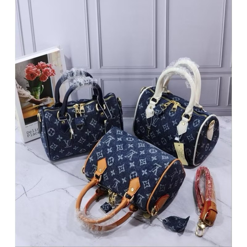 tas lv speedy jeans / tas elvi denim / tas lv tabung / tas jeans / tas canvas / tas wanita / tas sel