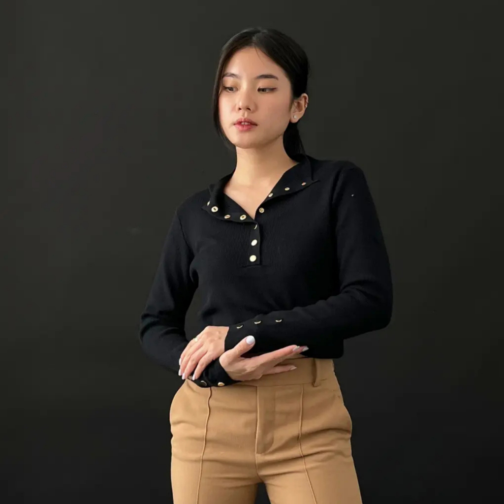 Manset Baju Inner Rajut Jumbo Atasan Inara Turtleneck Lengan Panjang Oversize Busui Kancing Premium