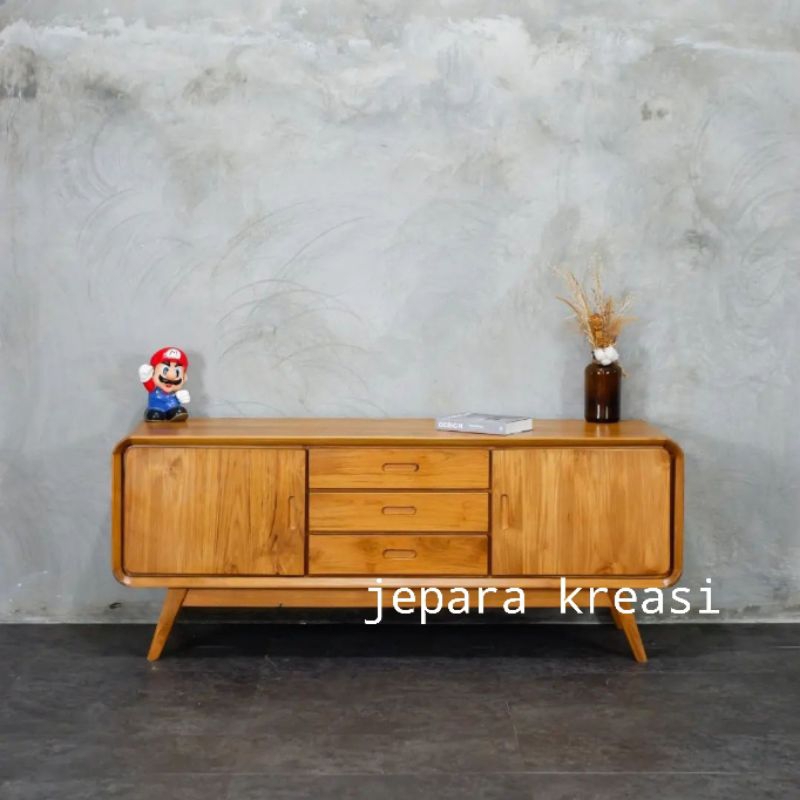 meja tv retro kayu jati, bufet tv kayu jati minimalis, buffer tv minimalis retro kayu jati