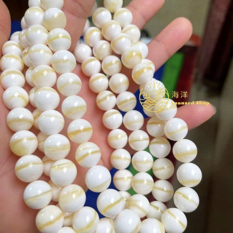 GELANG KULIT KERANG SUPER MATA KUCING ASLI 100% PUTIH SERAT EMAS / PUTIH MUTIARA BAHAN BERKUALITAS N