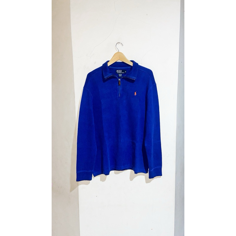 Sweater Quarter Zipper Half Zip Polo Ralph Lauren Electric Blue Peach Logo