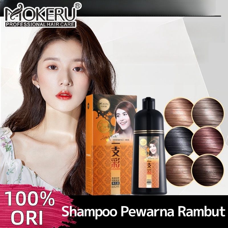 【ORI COD】Mokeru Shampoo Pewarna Rambut 500ml Mokeru Hair Color Sampoo Semir Rambut Hitam