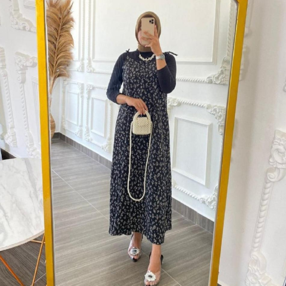 YUBI SLOOPY DRESS OVERALL Jeju Lola Motif Bunga Korean Style