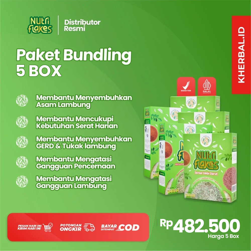 

Paket 5 Box Nutriflakes - Ampuh Mengatasi Asam Lambung Kronis dalam 3 hari, Menyembuhkan Gerd, Meneyembuhkan Tukak Lambung, Membantu Menyukupi Kebutuhan Serat Harian Dan Mengatasi Gangguan Pencernaan.