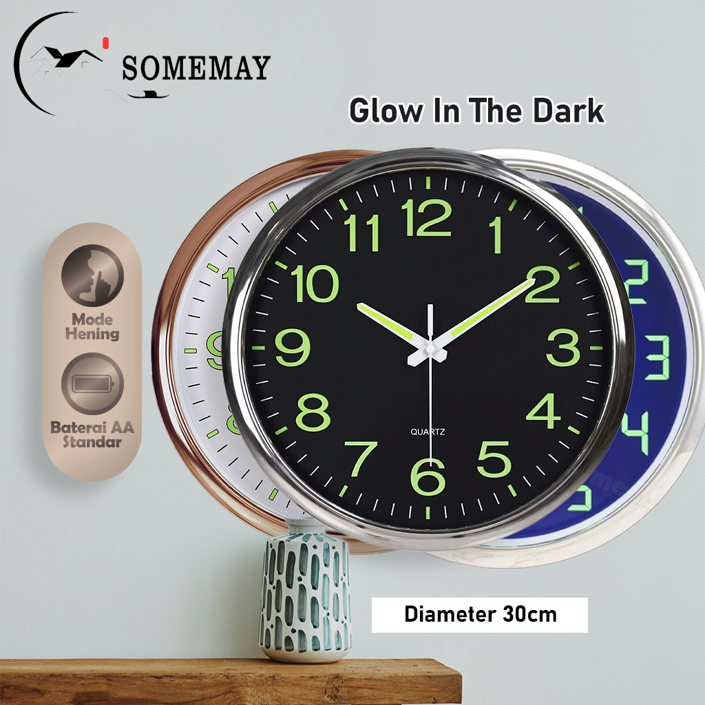 SOMEMAY dinding import Jam Dinding Glow in the Dark Diameter 30 cm Minimalis Marble Tempel Dinding i