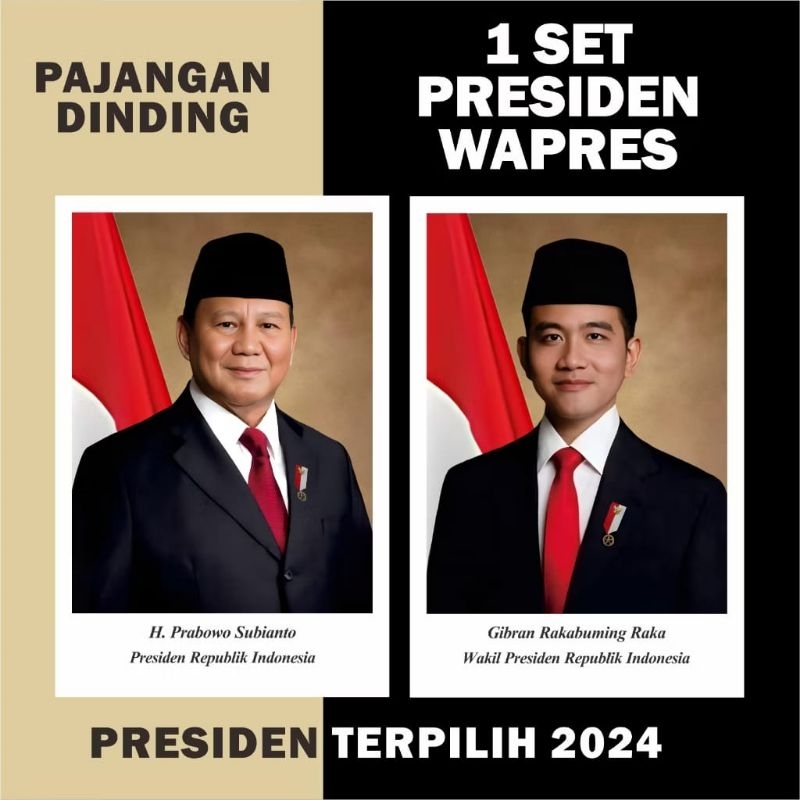 

gambar foto poster presiden PRABOWO dan wapres GIBRAN 14R 25x35 photo HD